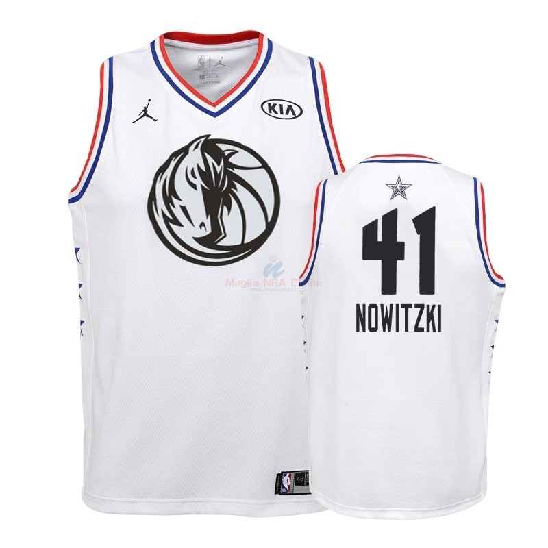 Acquista Maglia NBA Bambino 2019 All Star #41 Dirk Nowitzki Bianco