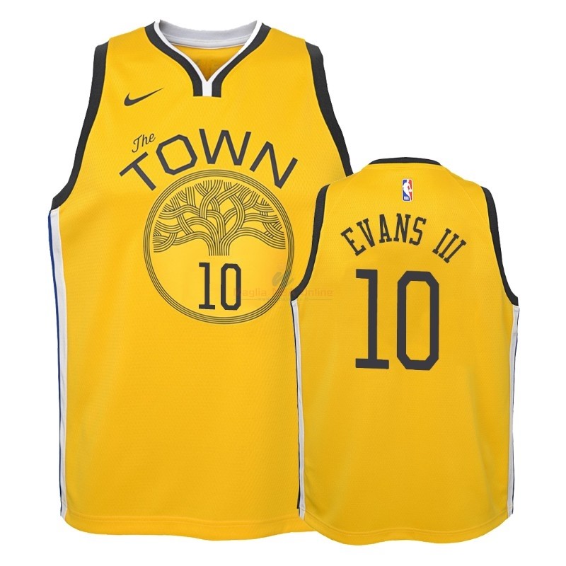 Acquista Maglia NBA Bambino Earned Edition Golden State Warriors #10 Jacob Evans III Giallo 2018-19