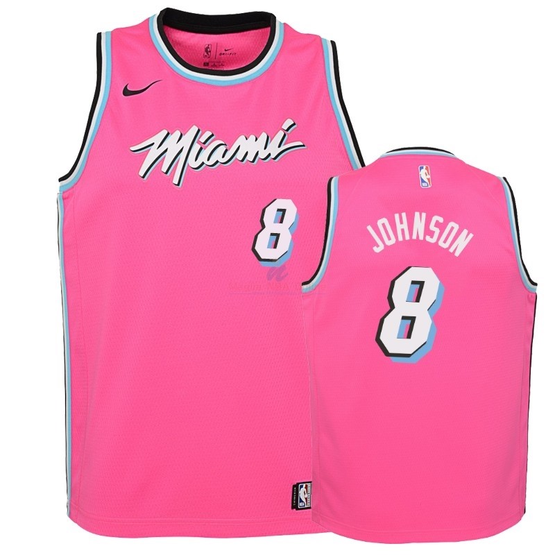 Acquista Maglia NBA Bambino Earned Edition Miami Heat #8 Tyler Johnson Rosa 2018-19