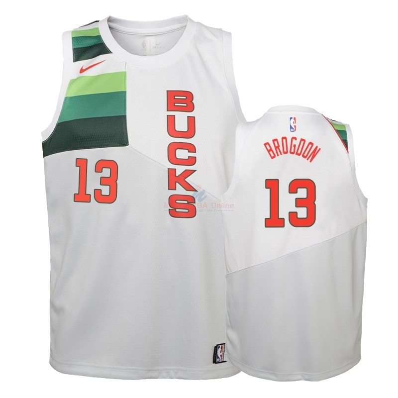 Acquista Maglia NBA Bambino Earned Edition Milwaukee Bucks #13 Malcolm Brogdon Bianco 2018-19