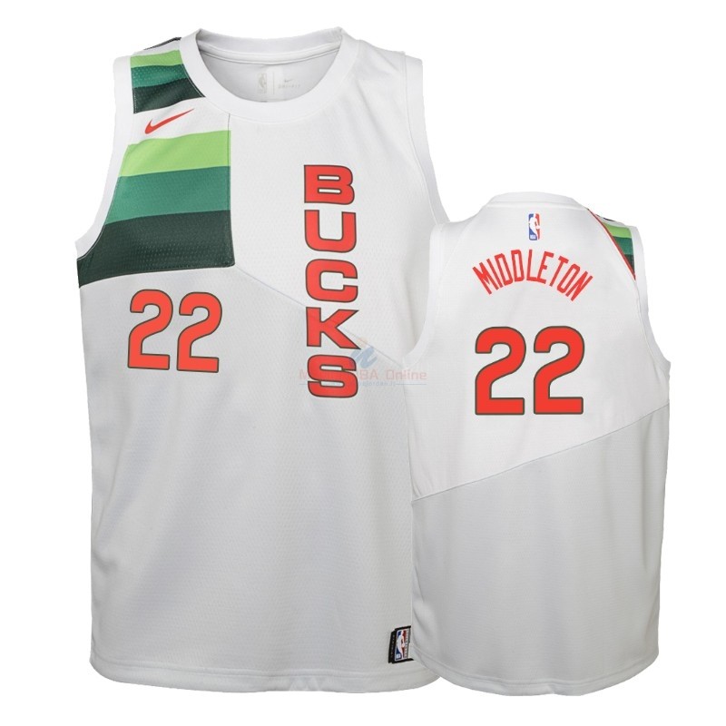 Acquista Maglia NBA Bambino Earned Edition Milwaukee Bucks #22 Khris Middleton Bianco 2018-19