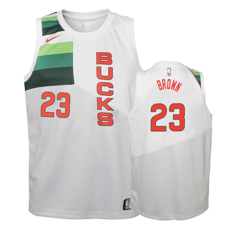 Acquista Maglia NBA Bambino Earned Edition Milwaukee Bucks #23 Sterling Brown Bianco 2018-19