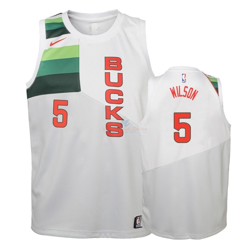 Acquista Maglia NBA Bambino Earned Edition Milwaukee Bucks #5 D. J. Wilson Bianco 2018-19