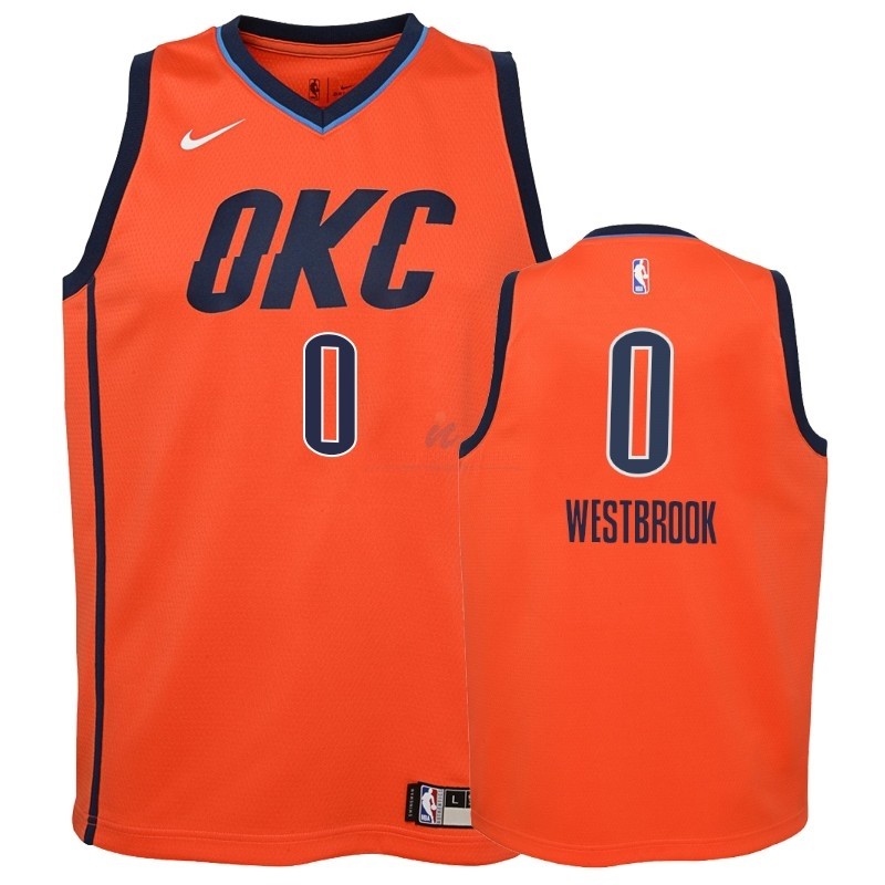 Acquista Maglia NBA Bambino Earned Edition Oklahoma City Thunder #0 Russell Westbrook Arancia 2018-19