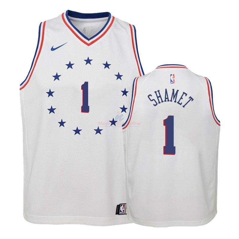 Acquista Maglia NBA Bambino Earned Edition Philadelphia Sixers #1 Landry Shamet Bianco 2018-19