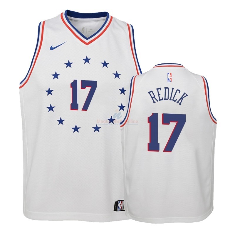 Acquista Maglia NBA Bambino Earned Edition Philadelphia Sixers #17 J.J. Redick Bianco 2018-19