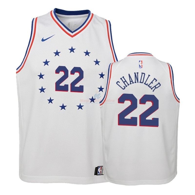 Acquista Maglia NBA Bambino Earned Edition Philadelphia Sixers #22 Wilson Chandler Bianco 2018-19