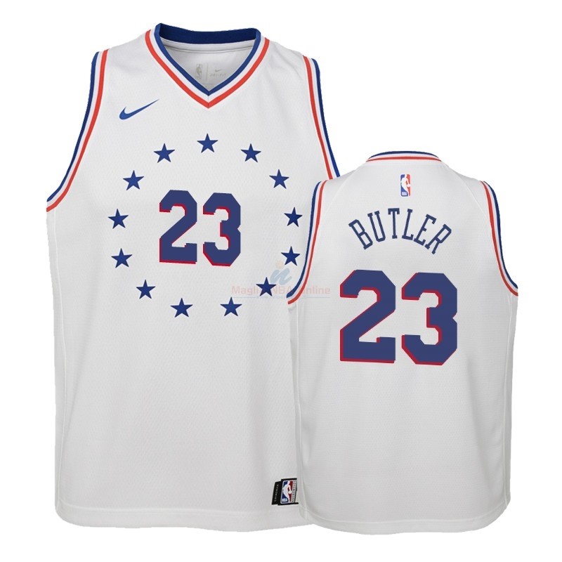 Acquista Maglia NBA Bambino Earned Edition Philadelphia Sixers #23 Jimmy Butler Bianco 2018-19