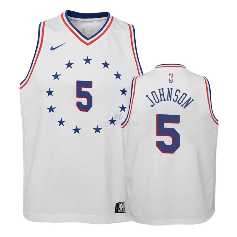 Acquista Maglia NBA Bambino Earned Edition Philadelphia Sixers #5 Amir Johnson Bianco 2018-19