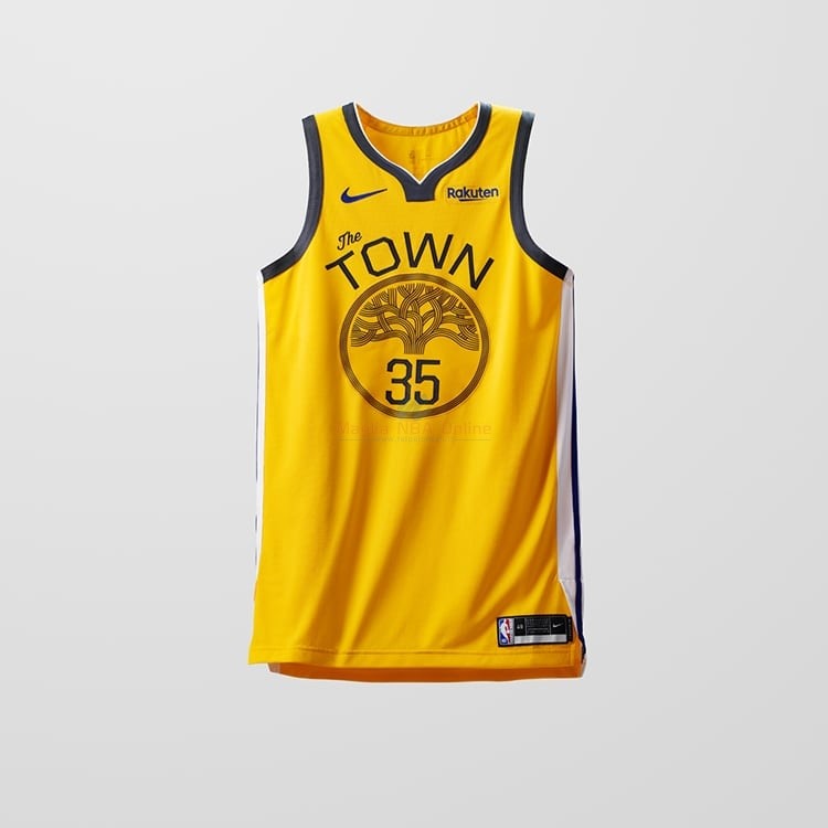 Acquista Maglia NBA Earned Edition Golden State Warriors #35 Kevin Durant Oro 2018-19