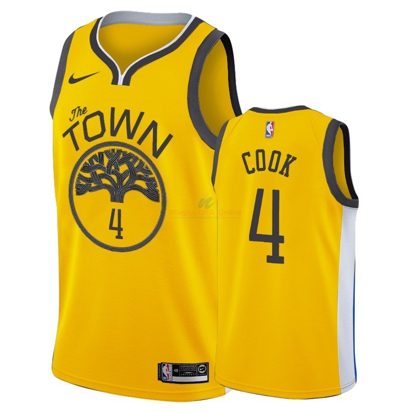 Acquista Maglia NBA Earned Edition Golden State Warriors #4 Quinn Cook Nike Oro 2018-19