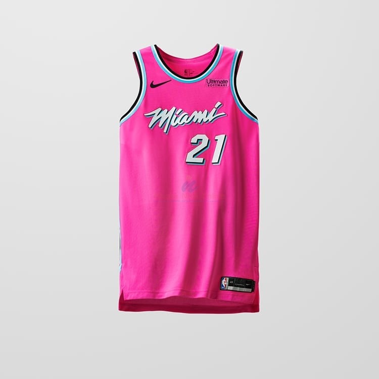 Acquista Maglia NBA Earned Edition Miami Heat #21 Hassan Whiteside Rosa 2018-19