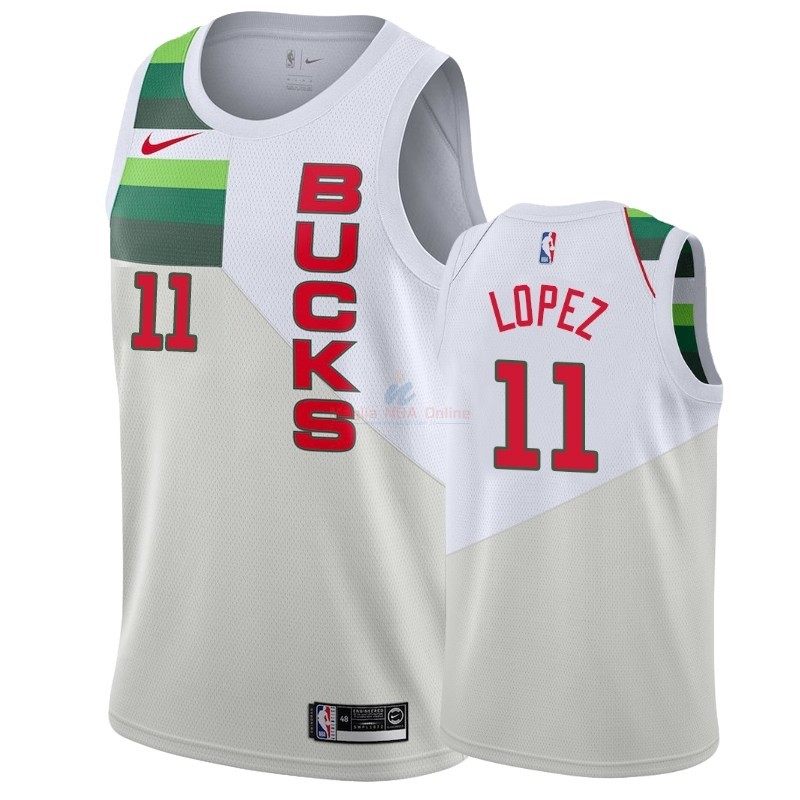 Acquista Maglia NBA Earned Edition Milwaukee Bucks #11 Brook Lopez Bianco 2018-19