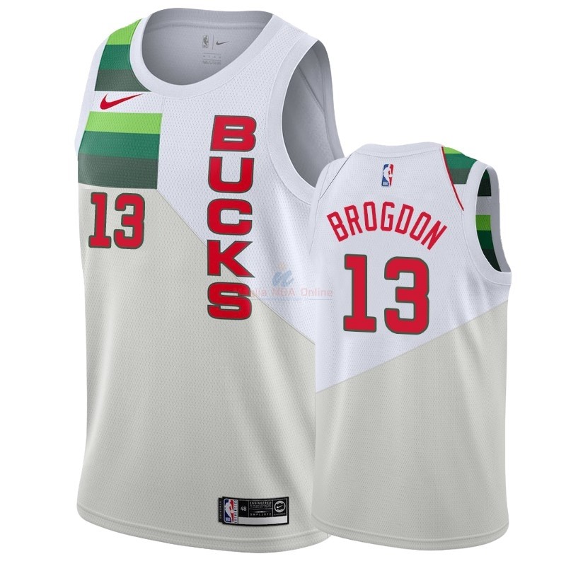 Acquista Maglia NBA Earned Edition Milwaukee Bucks #13 Malcolm Brogdon Bianco 2018-19