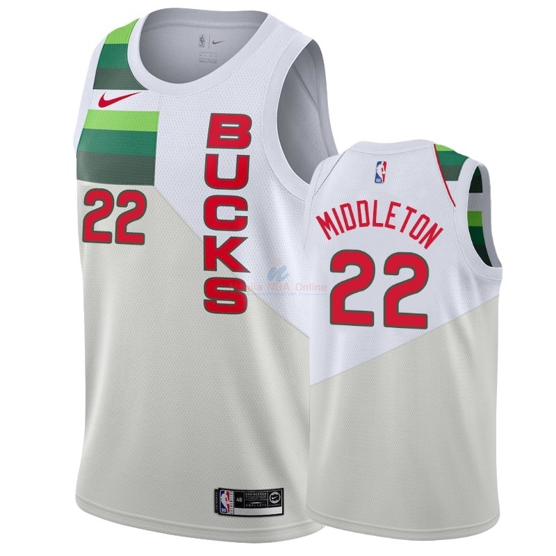 Acquista Maglia NBA Earned Edition Milwaukee Bucks #22 Khris Middleton Bianco 2018-19