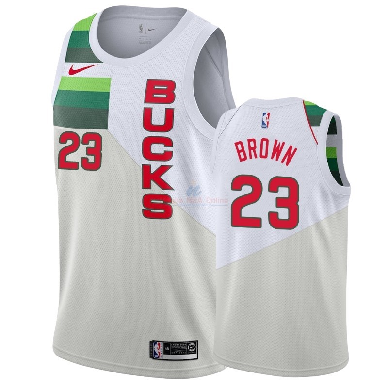 Acquista Maglia NBA Earned Edition Milwaukee Bucks #23 Sterling Brown Bianco 2018-19