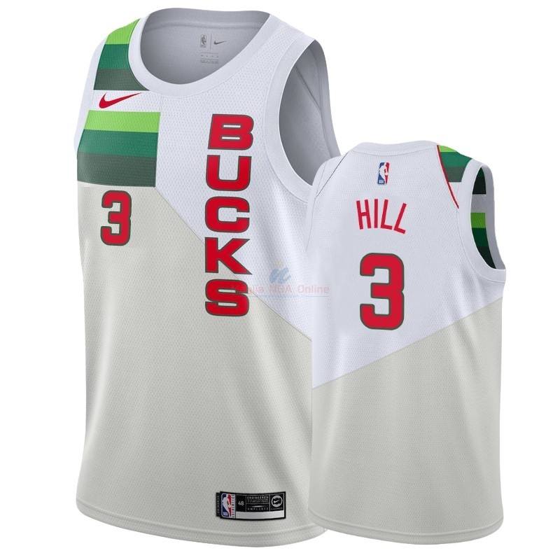 Acquista Maglia NBA Earned Edition Milwaukee Bucks #3 George Hill Bianco 2018-19