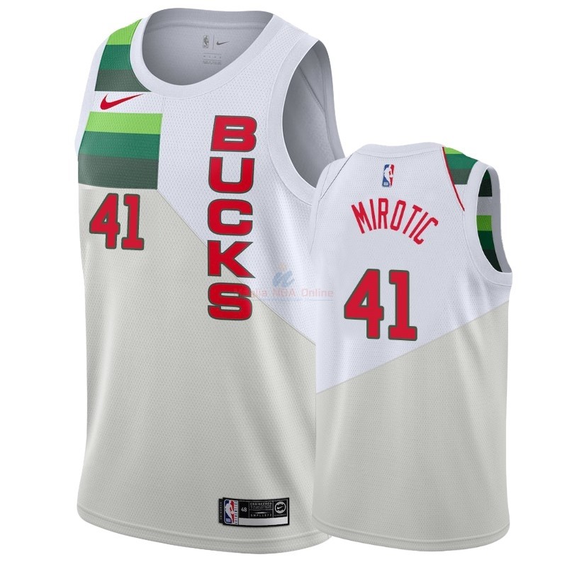 Acquista Maglia NBA Earned Edition Milwaukee Bucks #41 Nikola Mirotic Bianco 2018-19