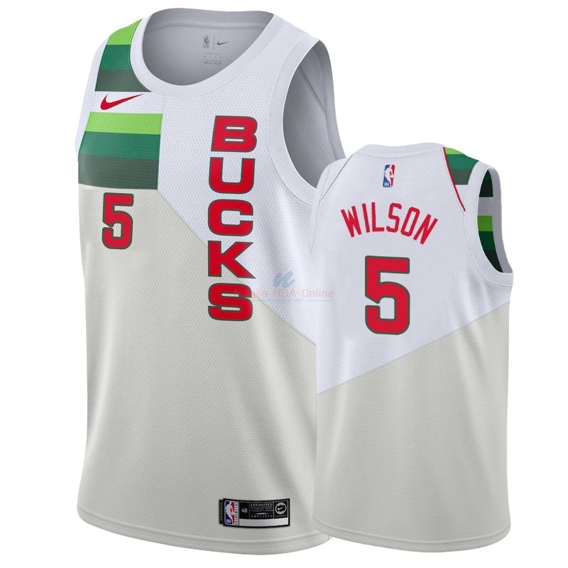 Acquista Maglia NBA Earned Edition Milwaukee Bucks #5 D.J. Wilson Bianco 2018-19