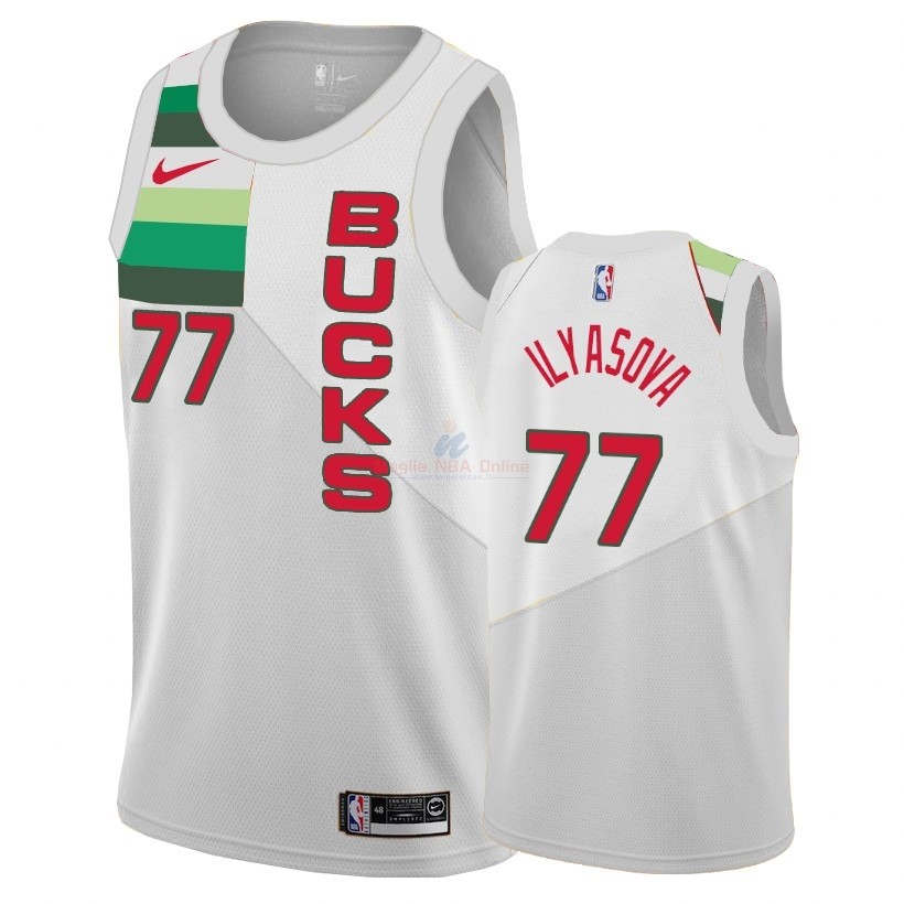 Acquista Maglia NBA Earned Edition Milwaukee Bucks #77 Ersan Ilyasova Bianco 2018-19