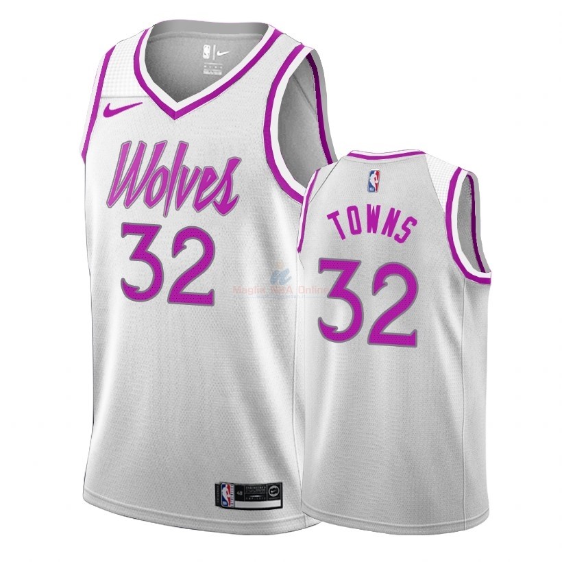Acquista Maglia NBA Earned Edition Minnesota Timberwolves #32 Karl Anthony Towns Bianco 2018-19