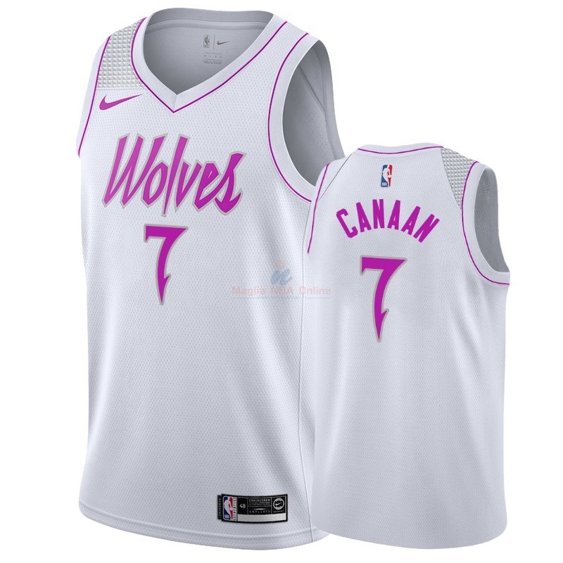 Acquista Maglia NBA Earned Edition Minnesota Timberwolves #7 Isaiah Canaan Bianco 2018-19