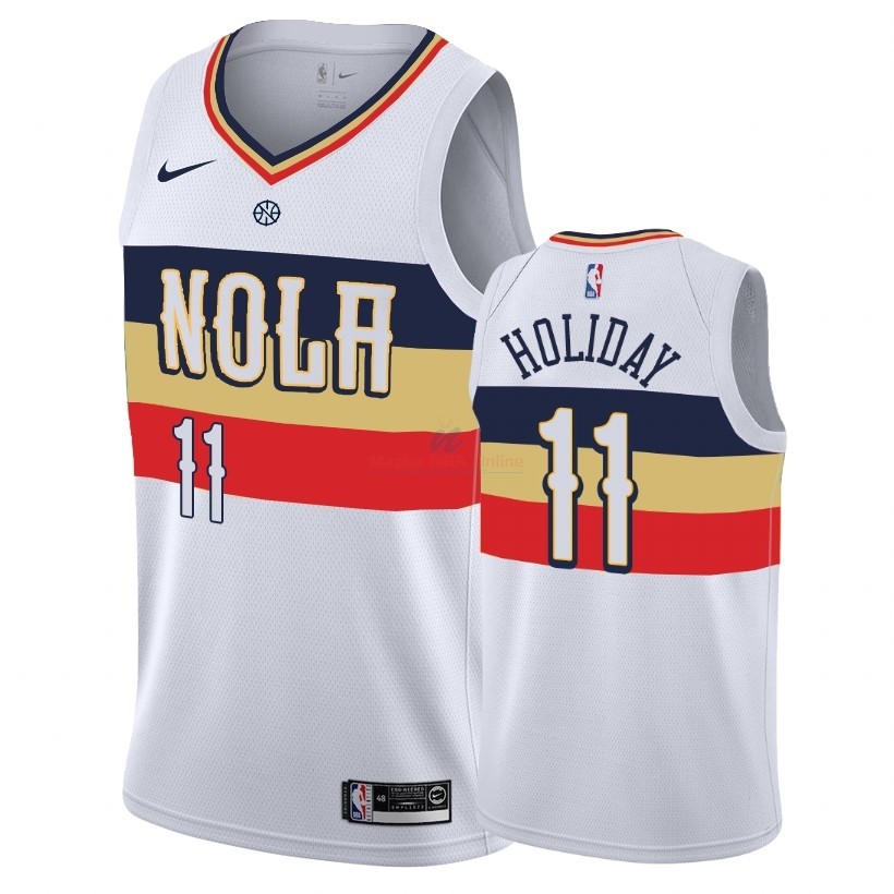 Acquista Maglia NBA Earned Edition New Orleans Pelicans #11 Jrue Holiday Bianco 2018-19
