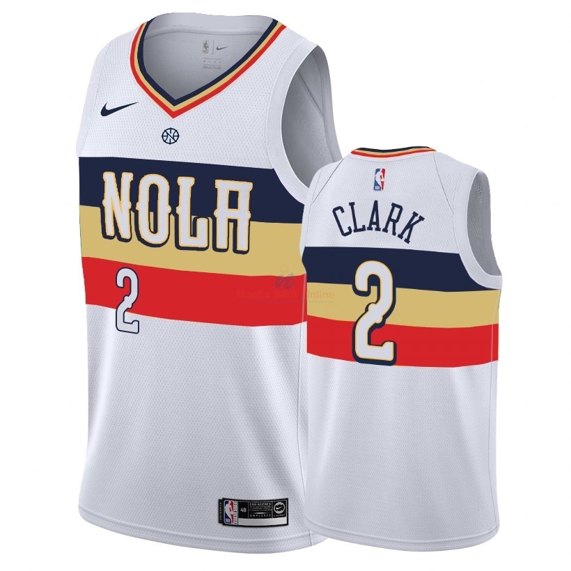 Acquista Maglia NBA Earned Edition New Orleans Pelicans #2 Ian Clark Bianco 2018-19