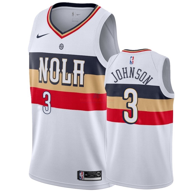 Acquista Maglia NBA Earned Edition New Orleans Pelicans #3 Stanley Johnson Bianco 2018-19