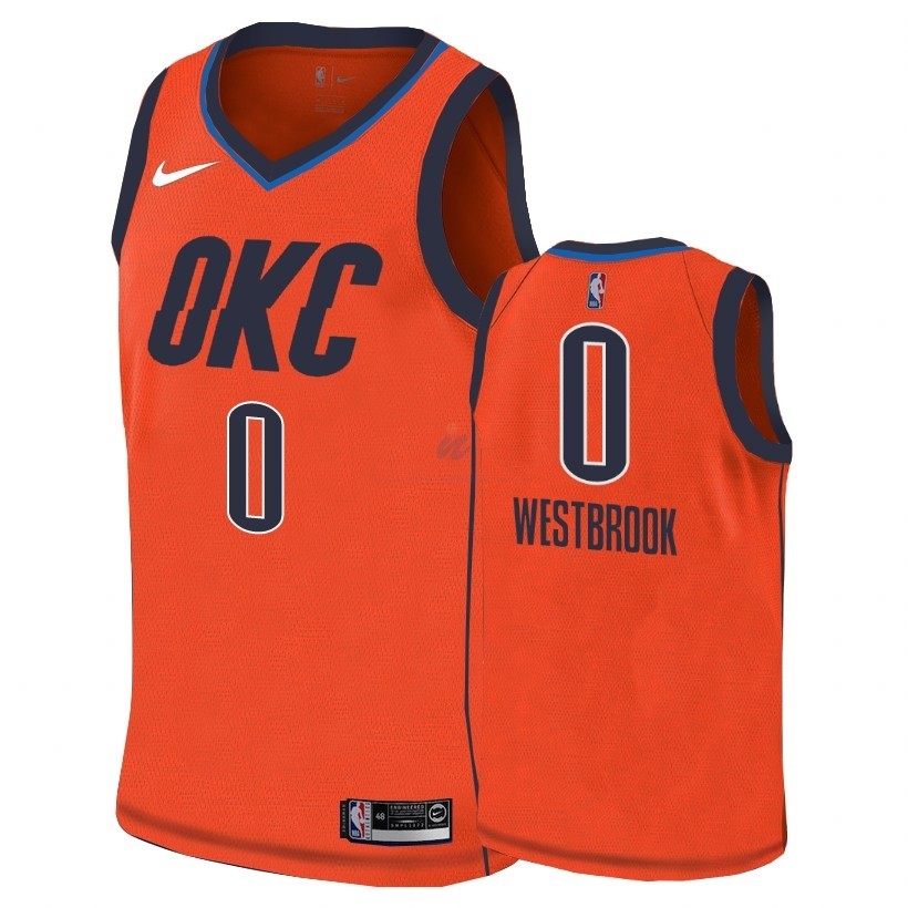 Acquista Maglia NBA Earned Edition Oklahoma City Thunder #0 Russell Westbrook Arancia 2018-19