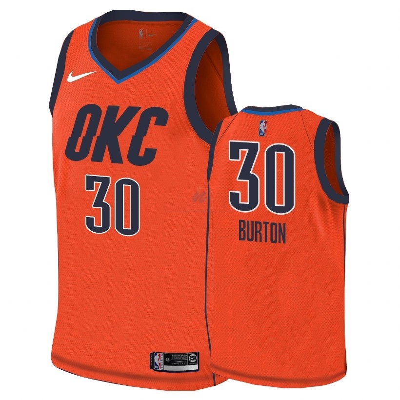 Acquista Maglia NBA Earned Edition Oklahoma City Thunder #30 Deonte Burton Arancia 2018-19