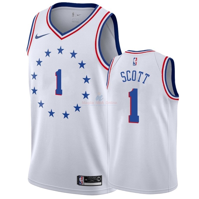 Acquista Maglia NBA Earned Edition Philadelphia Sixers #1 Mike Scott Bianco 2018-19