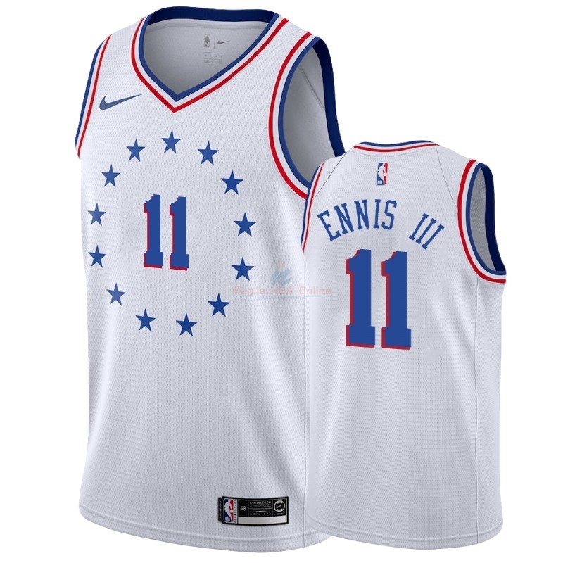 Acquista Maglia NBA Earned Edition Philadelphia Sixers #11 James Ennis III Bianco 2018-19