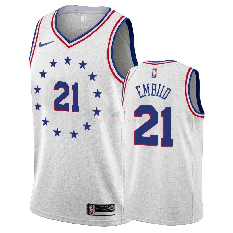 Acquista Maglia NBA Earned Edition Philadelphia Sixers #21 Joel Embiid Bianco 2018-19