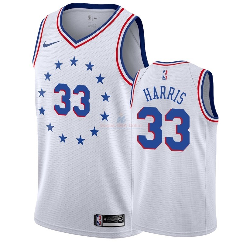 Acquista Maglia NBA Earned Edition Philadelphia Sixers #33 Tobias Harris Bianco 2018-19