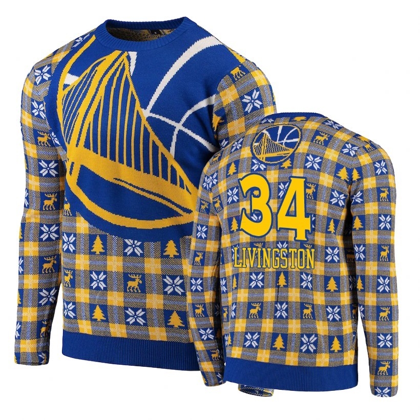 Acquista Maglione Ugly Unisex Golden State Warriors #34 Shaun Livingston Blu