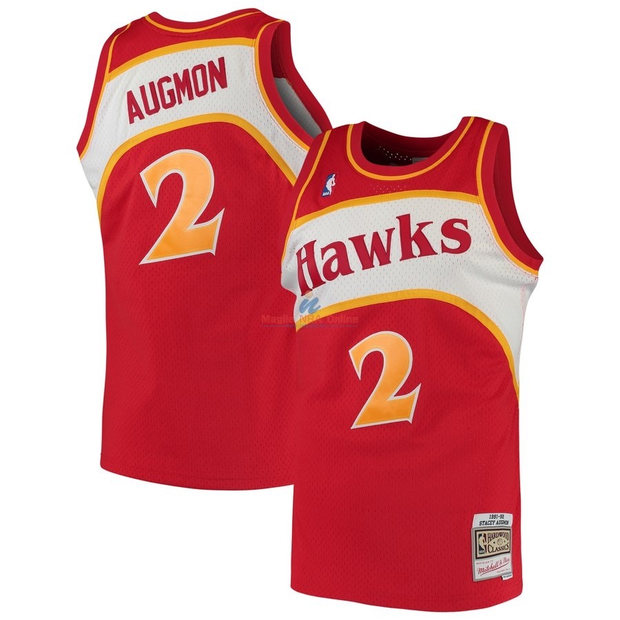 Acquista Maglia NBA Atlanta Hawks #2 Stacey Augmon Rosso Hardwood Classics 1991-92