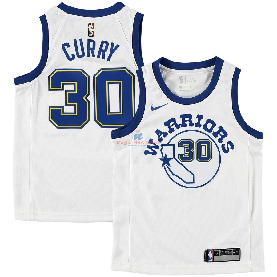 Acquista Maglia NBA Bambini Golden State Warriors #30 Stephen Curry Bianco Hardwood Classics