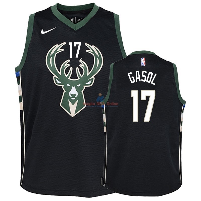 Acquista Maglia NBA Bambino Milwaukee Bucks #17 Pau Gasol Nero Statement 2018-19