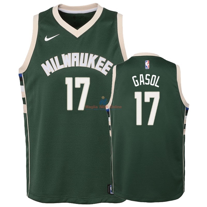 Acquista Maglia NBA Bambino Milwaukee Bucks #17 Pau Gasol Verde Icon 2018-19