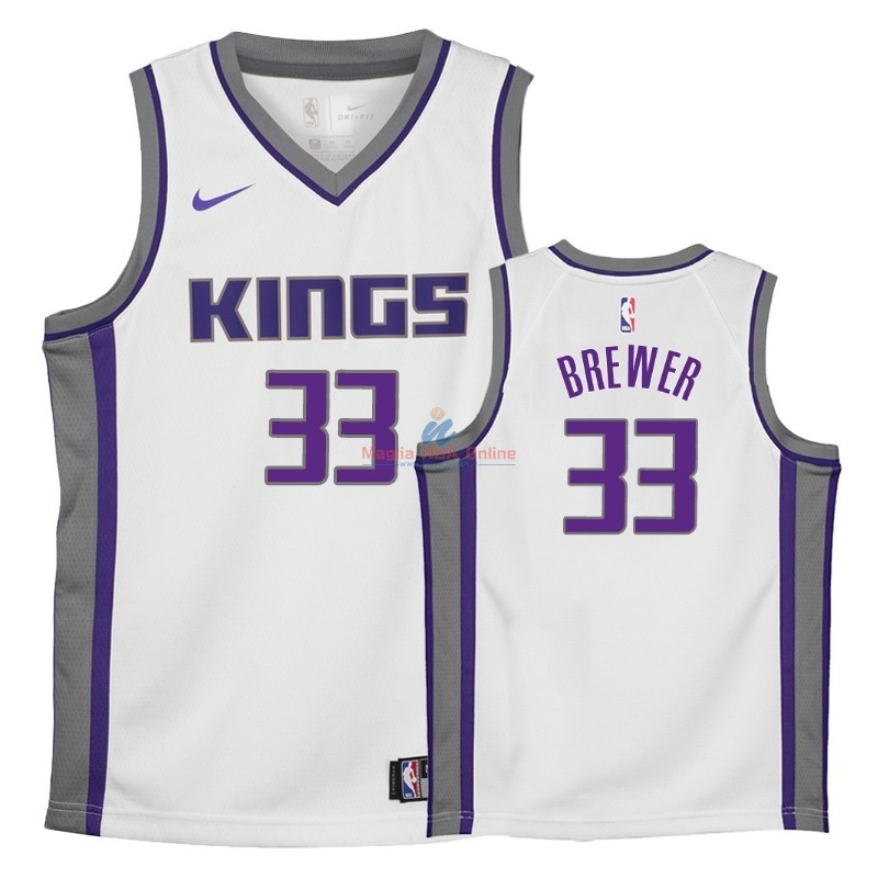 Acquista Maglia NBA Bambino Sacramento Kings #33 Corey Brewer Bianco Association