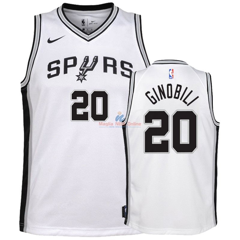 Acquista Maglia NBA Bambino San Antonio Spurs #20 Manu Ginobili Bianco Association 2019