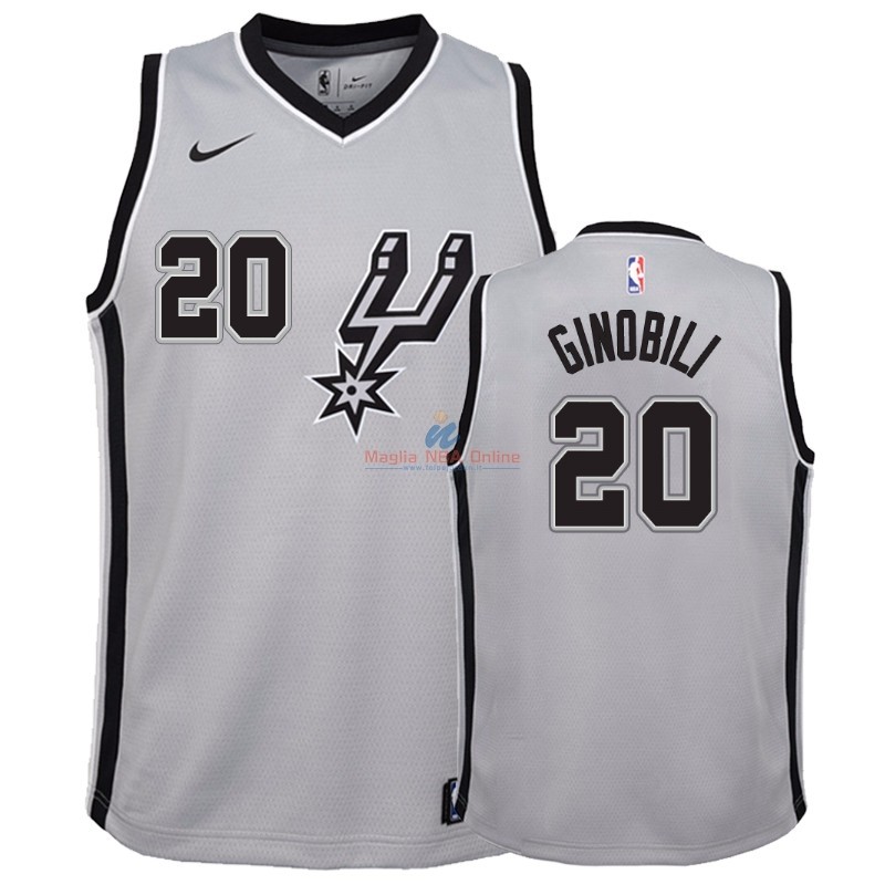 Acquista Maglia NBA Bambino San Antonio Spurs #20 Manu Ginobili Grigio Statement 2019