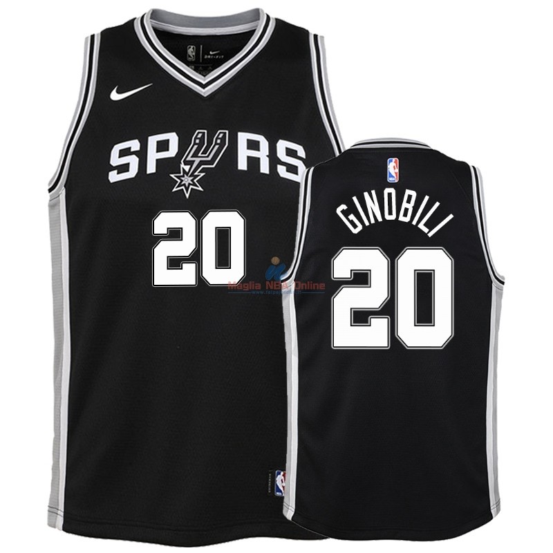 Acquista Maglia NBA Bambino San Antonio Spurs #20 Manu Ginobili Nero Icon 2019