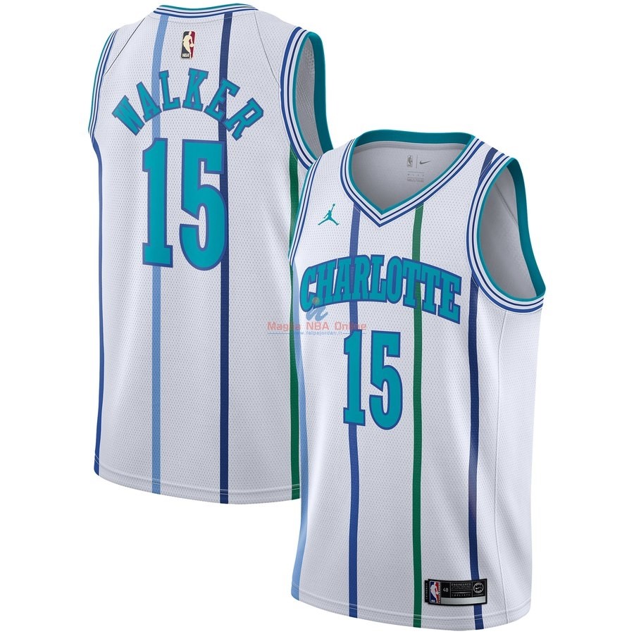 Acquista Maglia NBA Charlotte Hornets #15 Kemba Walker Bianco Hardwood Classics