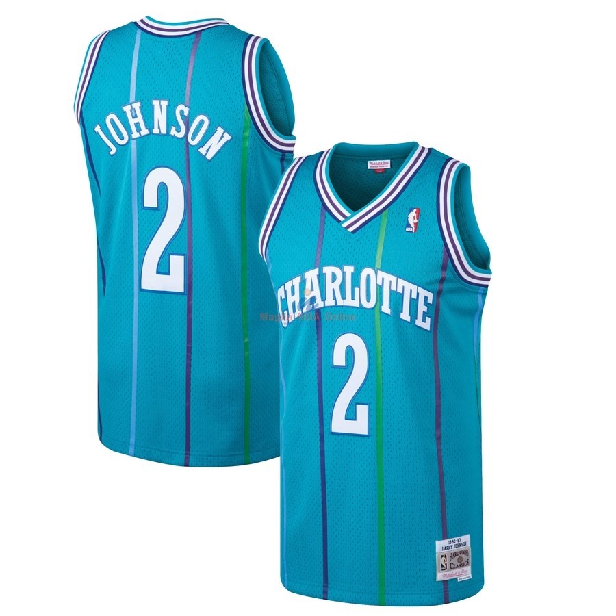 Acquista Maglia NBA Charlotte Hornets #2 Larry Johnson Blu Hardwood Classics 1992-93