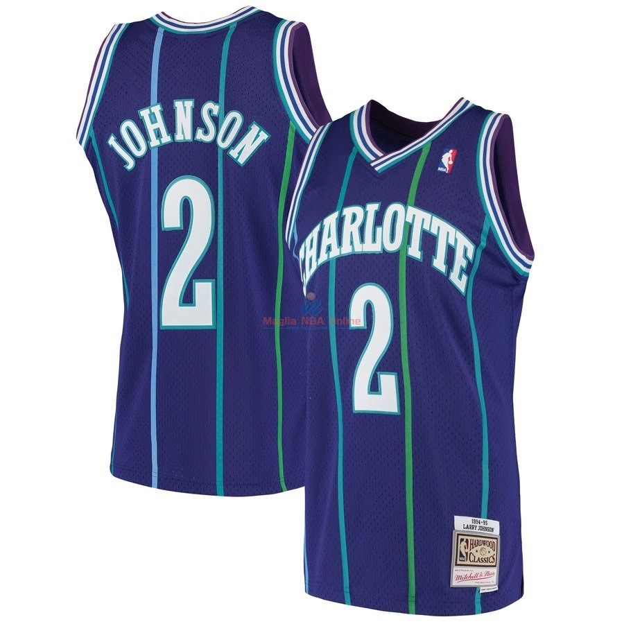 Acquista Maglia NBA Charlotte Hornets #2 Larry Johnson Marino Hardwood Classics 1992-93