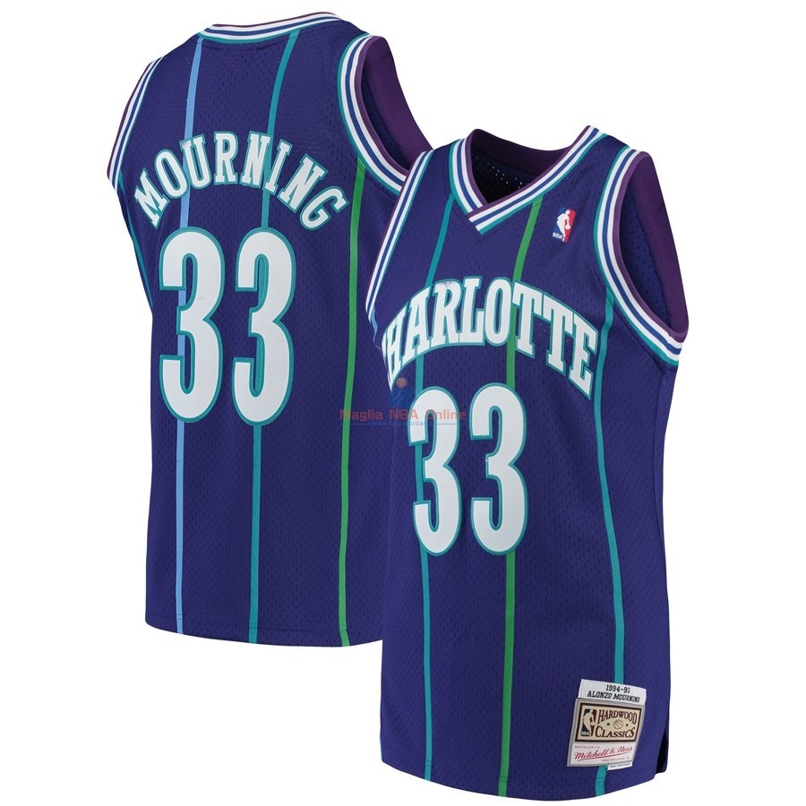 Acquista Maglia NBA Charlotte Hornets #33 Alonzo Mourning Blu Hardwood Classics 1992-93