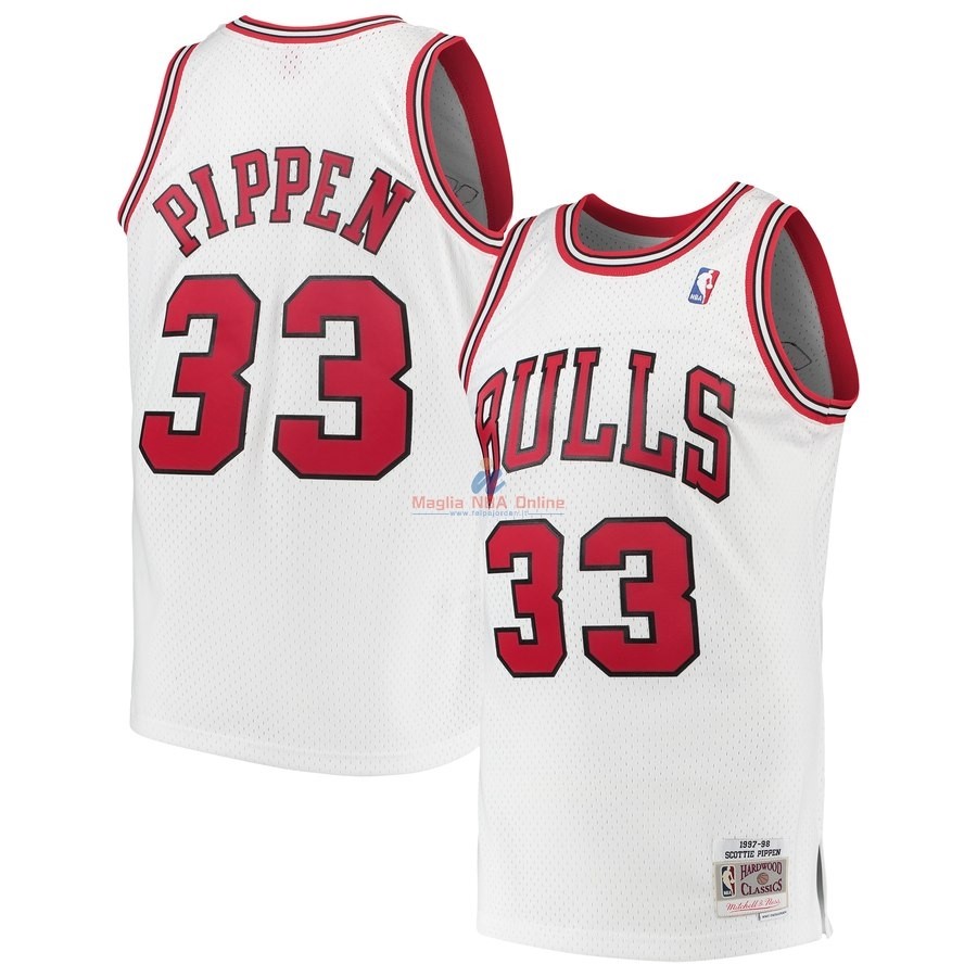 Acquista Maglia NBA Chicago Bulls #33 Scottie Pippen Bianco Hardwood Classics 1997-98