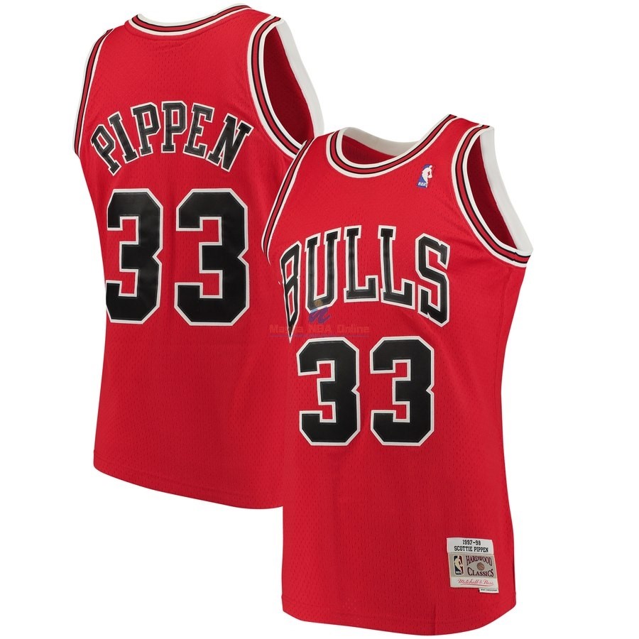 Acquista Maglia NBA Chicago Bulls #33 Scottie Pippen Rosso Hardwood Classics 1997-98